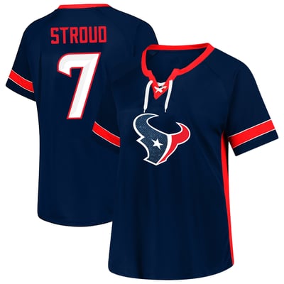 C.J. Stroud Houston Texans Fanatics Women's Plus Size Name & Number Lace-Up T-Shirt - Navy